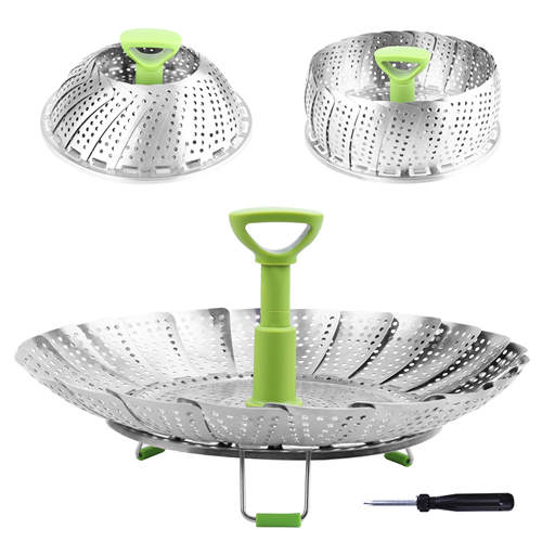 Consevisen Steamer Basket Stainless Steel Vegetable Steamer Basket Folding Steamer Insert for Veggie Fish Seafood Cooking, Expandable to Fit Various Size Pot (7.1