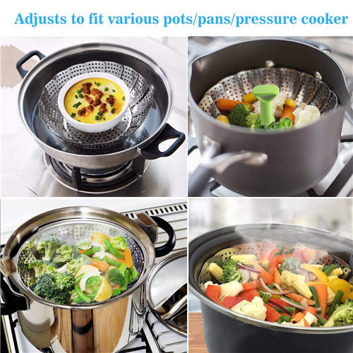 Consevisen Steamer Basket Stainless Steel Vegetable Steamer Basket Folding Steamer Insert for Veggie Fish Seafood Cooking, Expandable to Fit Various Size Pot (7.1