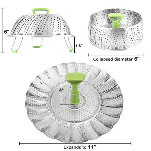 Consevisen Steamer Basket Stainless Steel Vegetable Steamer Basket Folding Steamer Insert for Veggie Fish Seafood Cooking, Expandable to Fit Various Size Pot (7.1