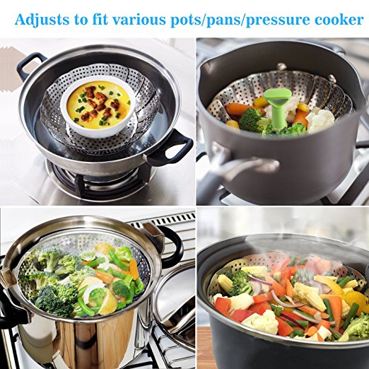 Consevisen Steamer Basket Stainless Steel Vegetable Steamer Basket Folding Steamer Insert for Veggie Fish Seafood Cooking, Expandable to Fit Various Size Pot (5.1