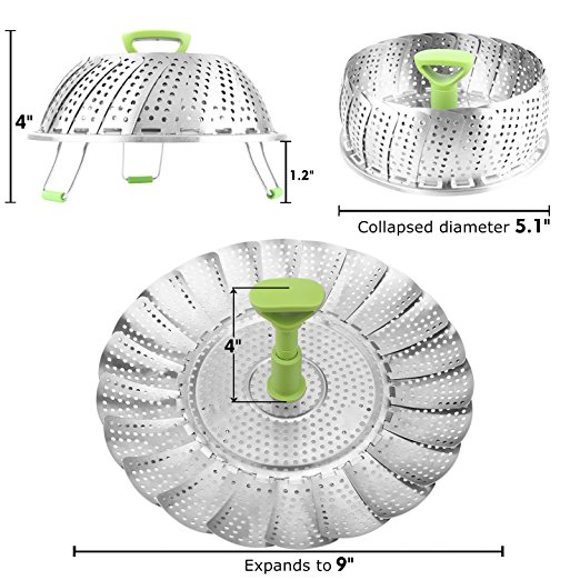 Consevisen Steamer Basket Stainless Steel Vegetable Steamer Basket Folding Steamer Insert for Veggie Fish Seafood Cooking, Expandable to Fit Various Size Pot (5.1