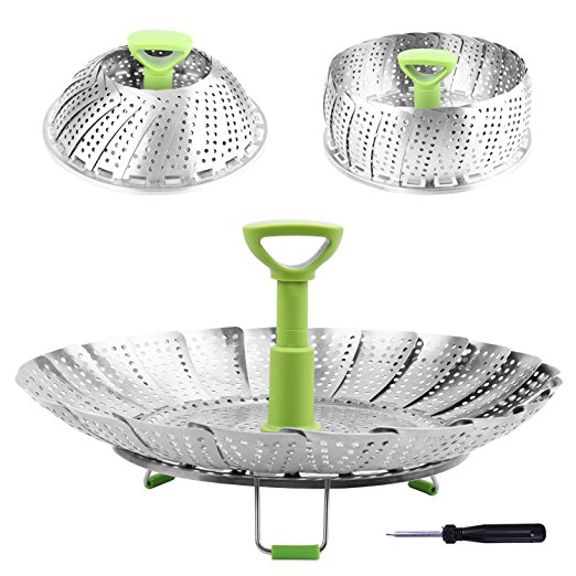 Consevisen Steamer Basket Stainless Steel Vegetable Steamer Basket Folding Steamer Insert for Veggie Fish Seafood Cooking, Expandable to Fit Various Size Pot (5.1