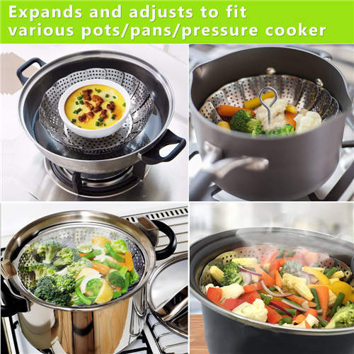 Consevisen Vegetable Steamer Basket Stainless Steel Collapsible Steamer Insert for Steaming Veggie Food Seafood Cooking, Metal Handle Foldable Legs, Fit Various Pot Pressure Cooker (5.3