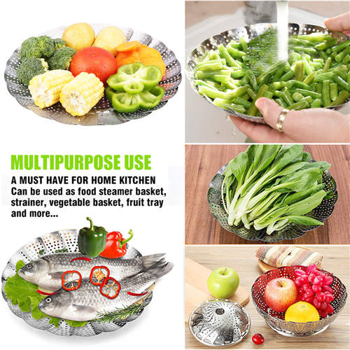 CHUXI Stainless Steel Lotus-Shaped Steaming Tray Collapsible Vegetable Steamer Basket Fruit Tray